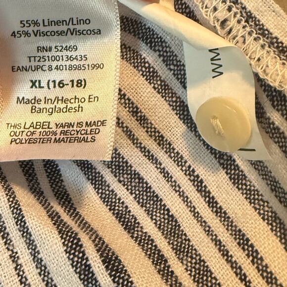 Time and Tru Dark Navy Gray White Striped Tie Front Shirt Womens XL - Picture 5 of 5